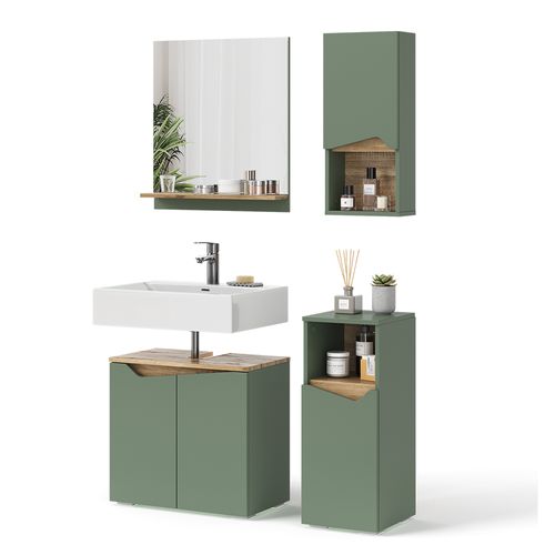 Ensemble De Meubles De Salle De Bains Marelle 54704 Vert/artisan 4 Teile