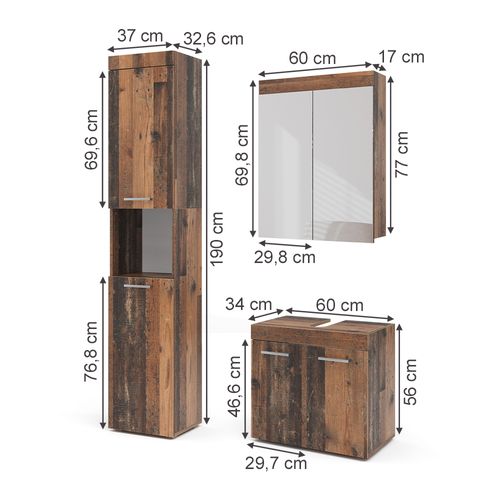 Ensemble De Meubles De Salle De Bains Luna 54708 Oldstyle 3 Pièces, Avec Armoire Haute