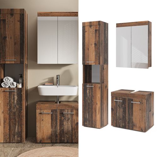 Ensemble De Meubles De Salle De Bains Luna 54708 Oldstyle 3 Pièces, Avec Armoire Haute