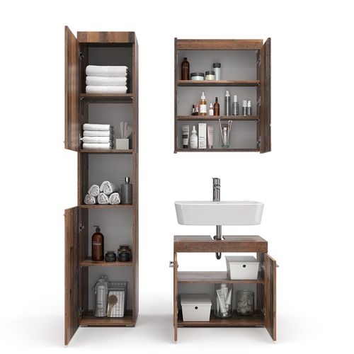 Ensemble De Meubles De Salle De Bains Luna 54708 Oldstyle 3 Pièces, Avec Armoire Haute