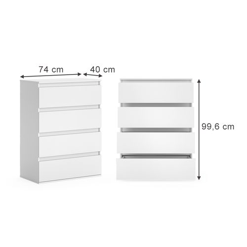 Commode Claus 54743 Blanc 74x99.6cm Avec 4 Tiroirs