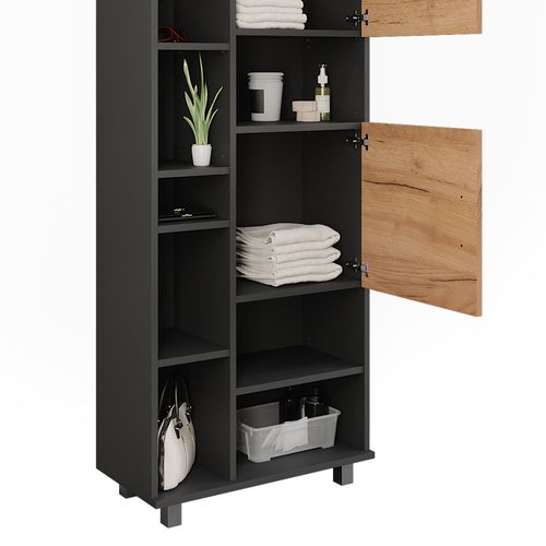 Armoire Haute Ilias 54757 Anthracite/chêne Doré 60.2x190cm