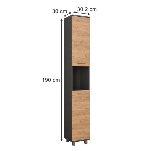 Armoire Haute Ilias 54759 Anthracite/chêne Doré 30.2x190cm Avec 2 Portes