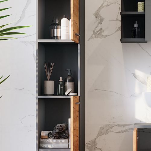 Armoire Haute Ilias 54759 Anthracite/chêne Doré 30.2x190cm Avec 2 Portes