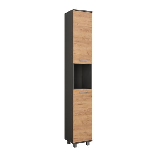 Armoire Haute Ilias 54759 Anthracite/chêne Doré 30.2x190cm Avec 2 Portes