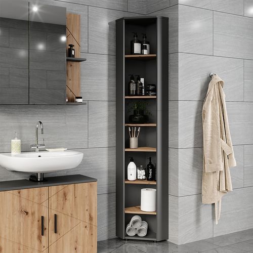 Meuble Haut Dangle Irma 54773 Anthracite/artisan 33x192cm 7 Compartiments