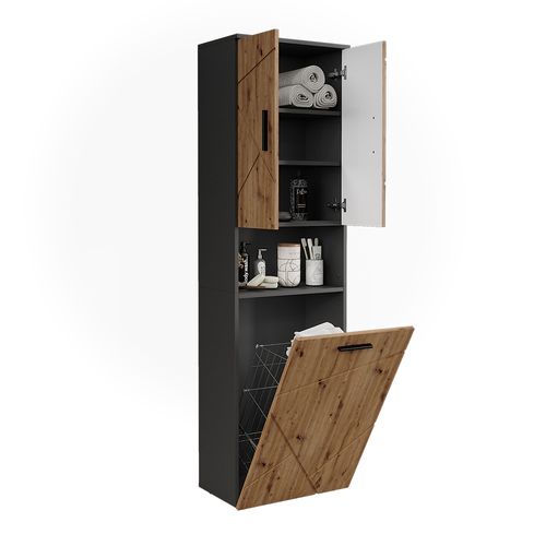 Armoire Haute Irma 54780 Anthracite/artisan 50x172cm Avec 3 Portes