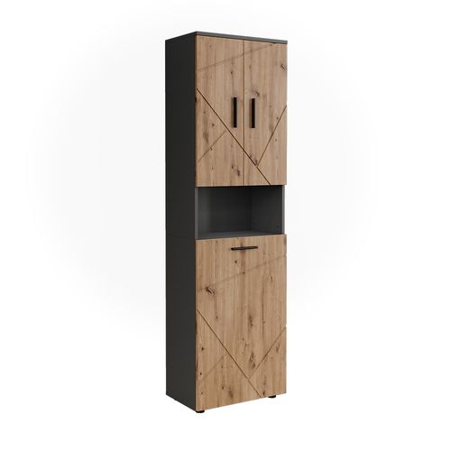 Armoire Haute Irma 54780 Anthracite/artisan 50x172cm Avec 3 Portes