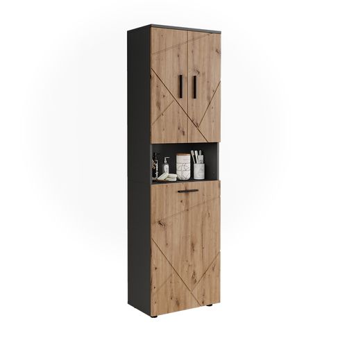Armoire Haute Irma 54780 Anthracite/artisan 50x172cm Avec 3 Portes