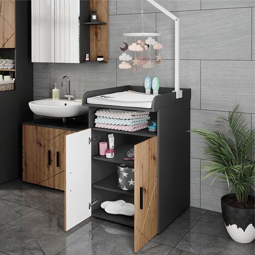 Commode à Langer Irma 54784 Anthracite/artisan 60x97cm Avec Plan à Langer