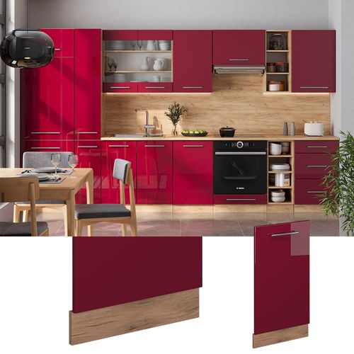 Façade De Lave-vaisselle Fame-line 54796 Rouge Bordeaux Haute Brillance 45cm , Pt Anthracite