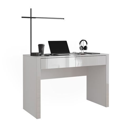 Bureau Annabelle, Blanc Brillant/blanc, 110x50cm Avec 2 Tiroirs
