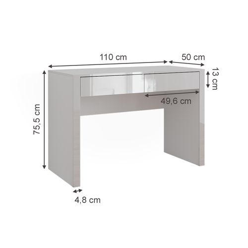 Bureau Annabelle, Blanc Brillant/blanc, 110x50cm Avec 2 Tiroirs
