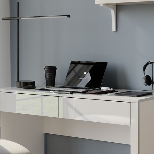 Bureau Annabelle, Blanc Brillant/blanc, 110x50cm Avec 2 Tiroirs