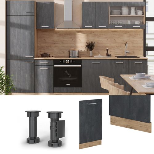 Façade De Lave-vaisselle R-line 55093 Béton Noir 45cm , Pt Marbre