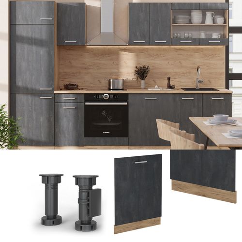 Façade De Lave-vaisselle R-line 55097 Béton Noir 60cm , Pt Anthracite