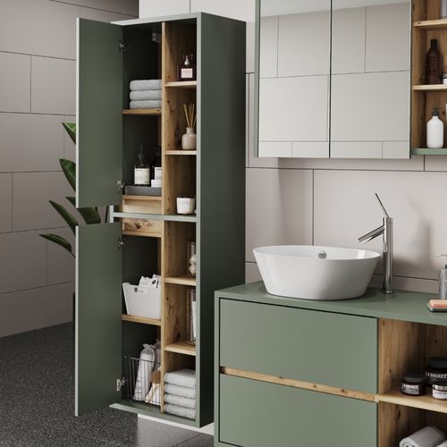 Armoire Haute Viola 55153 Vert/anthracite 50x170cm Avec Des Étagères Ouvertes