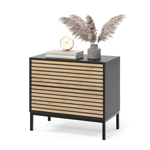 Table De Nuit Eliza 55182 Chêne Doré/anthracite 66x60cm Avec 2 Tiroirs