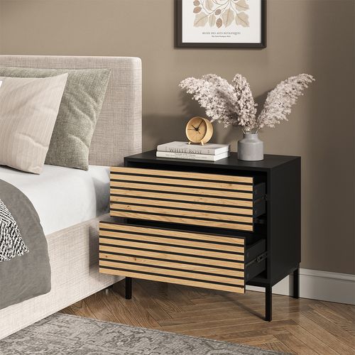 Table De Nuit Eliza 55182 Chêne Doré/anthracite 66x60cm Avec 2 Tiroirs