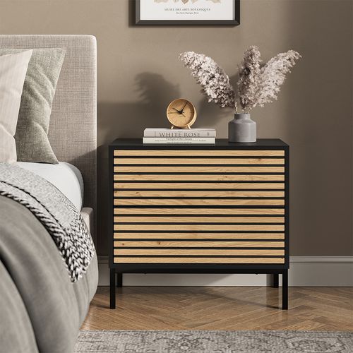 Table De Nuit Eliza 55182 Chêne Doré/anthracite 66x60cm Avec 2 Tiroirs