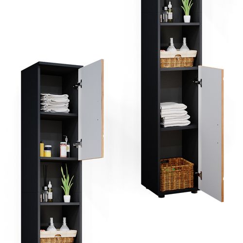 Meubles Bain Irma 55197 Chêne Doré/anthracite 2 Parties, Avec Armoire Haute