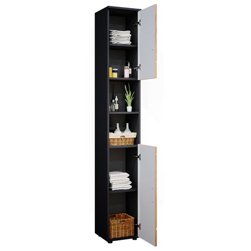 Meubles Bain Irma 55197 Chêne Doré/anthracite 2 Parties, Avec Armoire Haute