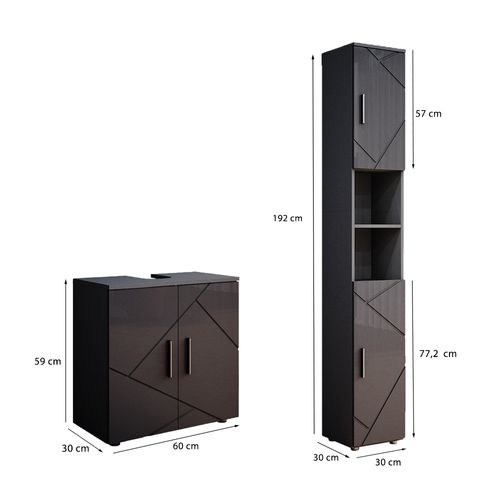 Meubles Bain Irma 55200 Anthracite Haute Brillance 2 Parties, Avec Armoire Haute