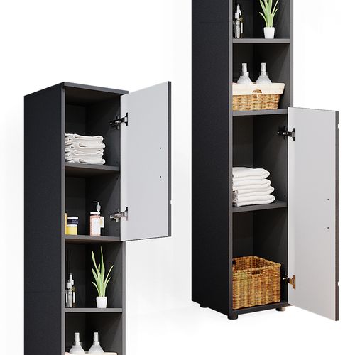 Meubles Bain Irma 55200 Anthracite Haute Brillance 2 Parties, Avec Armoire Haute