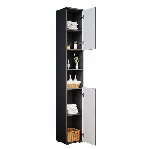 Meubles Bain Irma 55200 Anthracite Haute Brillance 2 Parties, Avec Armoire Haute