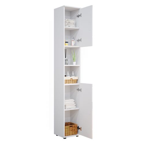Meubles Bain Irma 55201 Blanc Haute Brillance 2 Parties, Avec Armoire Haute