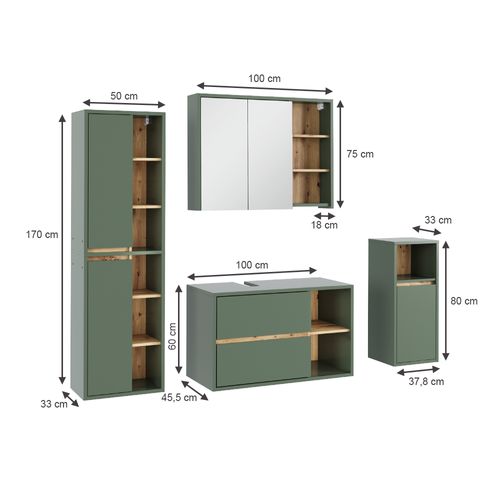 Ensemble De Meubles De Salle De Bains Viola 55211 Vert/artisan 4 Pièces