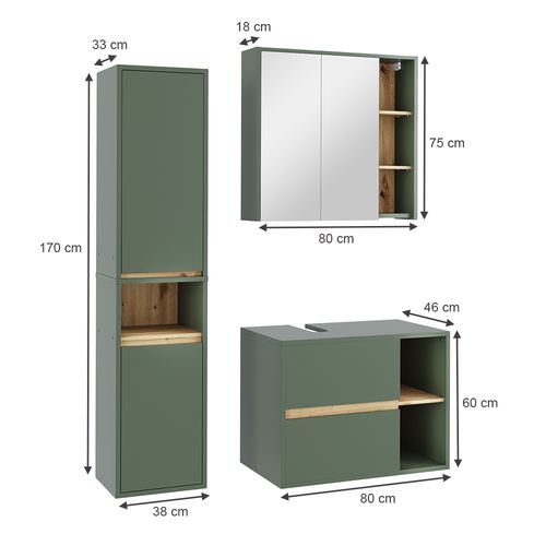 Ensemble De Meubles De Salle De Bain Viola 55234 Vert/artisan 3 Pièces