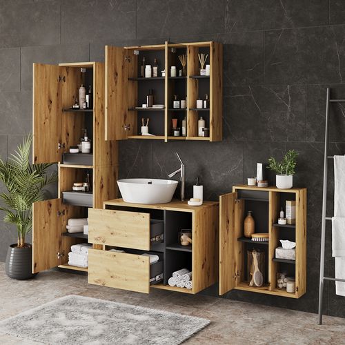 Ensemble De Meubles De Salle De Bains Viola 55233 Artisan/gris 4 Pièces