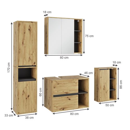 Ensemble De Meubles De Salle De Bains Viola 55233 Artisan/gris 4 Pièces