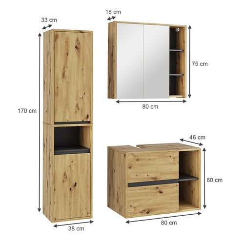 Ensemble De Meubles De Salle De Bain Viola 55231 Artisan/gris 3 Pièces