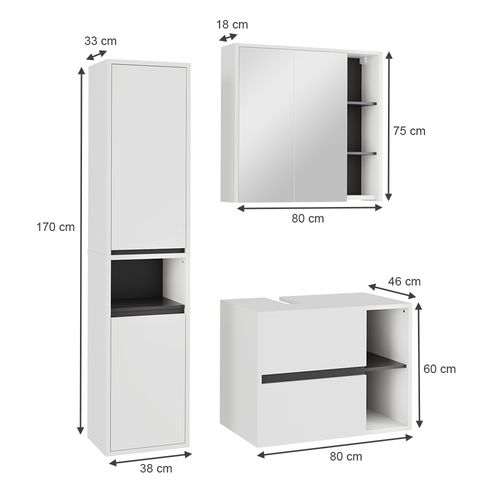 Ensemble De Meubles De Salle De Bain Viola 55228 Blanc/gris 3 Pièces