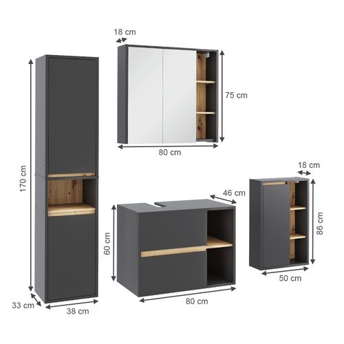 Ensemble De Meubles De Salle De Bain Viola 55227 Gris/artisan 4 Pièces