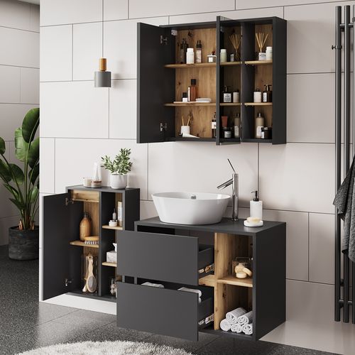 Ensemble De Meubles De Salle De Bain Viola 55226 Gris/artisan 3 Pièces