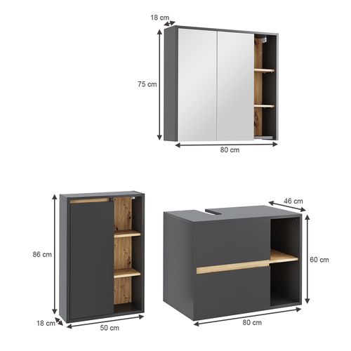 Ensemble De Meubles De Salle De Bain Viola 55226 Gris/artisan 3 Pièces