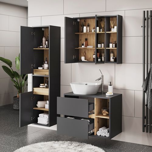 Ensemble De Meubles De Salle De Bains Viola 55225 Gris/artisan 3 Pièces