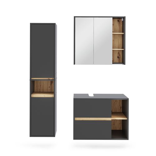 Ensemble De Meubles De Salle De Bains Viola 55225 Gris/artisan 3 Pièces