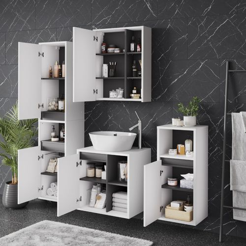 Ensemble De Meubles De Salle De Bains Viola 55218 Blanc/gris 4 Pièces