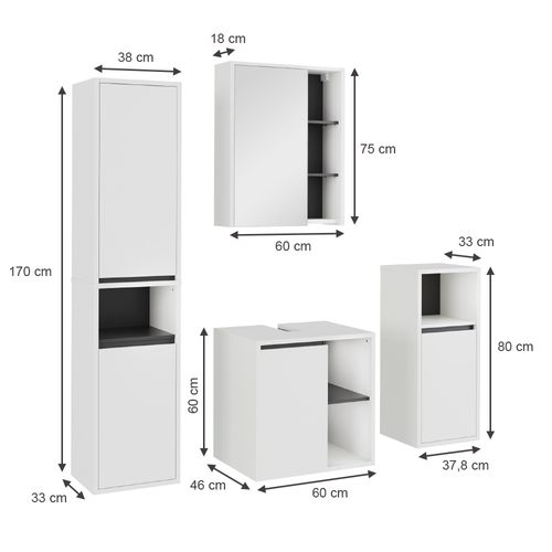 Ensemble De Meubles De Salle De Bains Viola 55218 Blanc/gris 4 Pièces