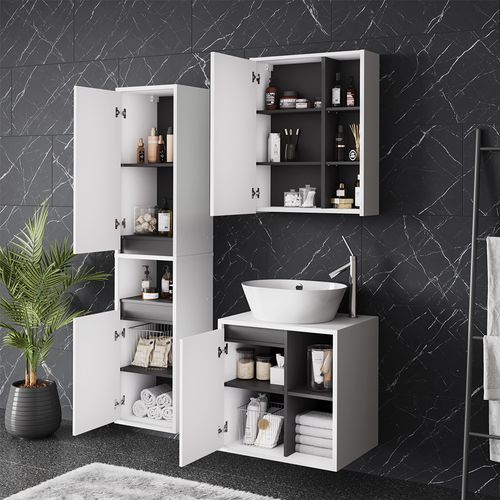 Ensemble De Meubles De Salle De Bains Viola 55216 Blanc/gris 3 Pièces