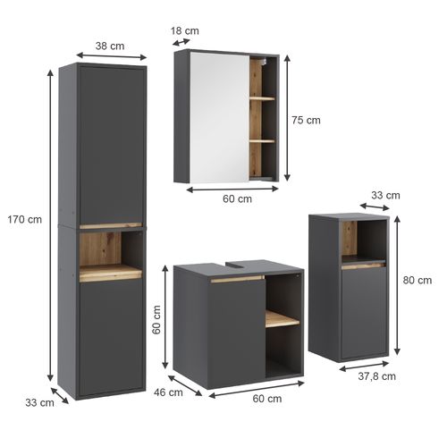 Ensemble De Meubles De Salle De Bains Viola 55215 Gris/artisan 4 Pièces