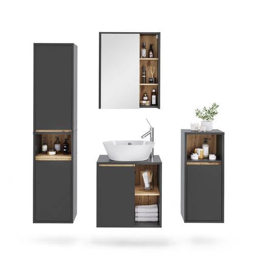 Ensemble De Meubles De Salle De Bains Viola 55215 Gris/artisan 4 Pièces