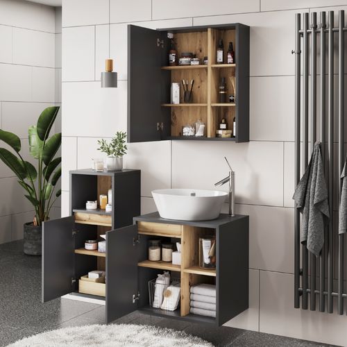 Ensemble De Meubles De Salle De Bains Viola 55214 Gris/artisan 3 Pièces