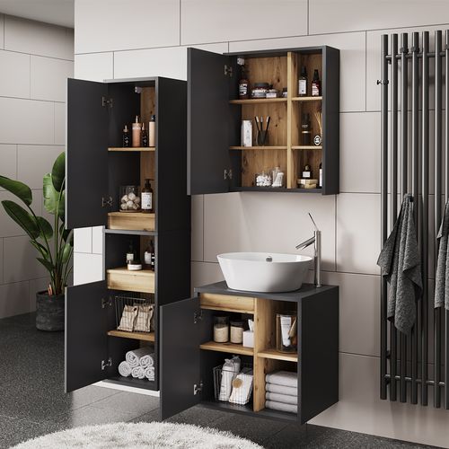 Ensemble De Meubles De Salle De Bains Viola 55213 Gris/artisan 3 Pièces