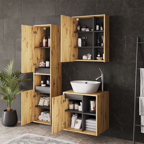 Ensemble De Meubles De Salle De Bains Viola 55219 Artisan/gris 3 Pièces