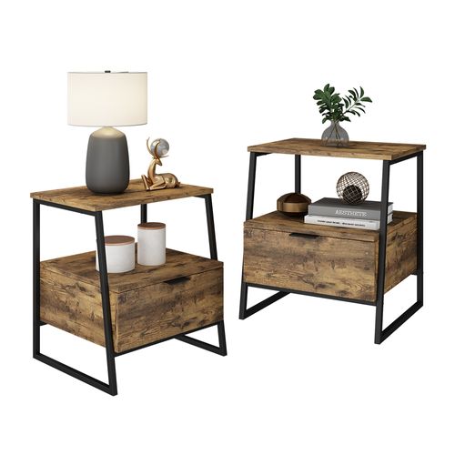 Table De Nuit Lunor 55282 Chêne Rustique/noir Lot De 2